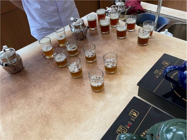 Tea infusions showing different colours during tasting